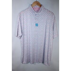 Pins & Aces Men's XL Light Pink Blue Short Sleeve Gold Polo Shirt